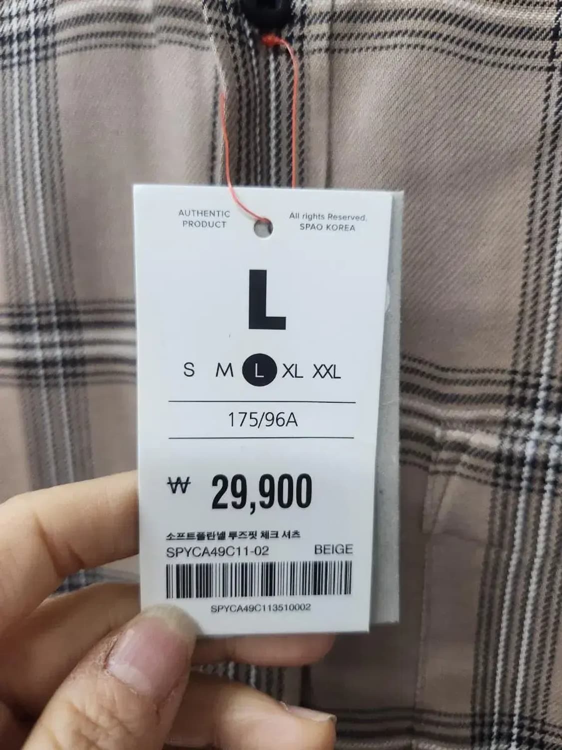 SPAO 스파오 L 100 춘추 체크셔츠, 실측61-77-60 상품이미지6