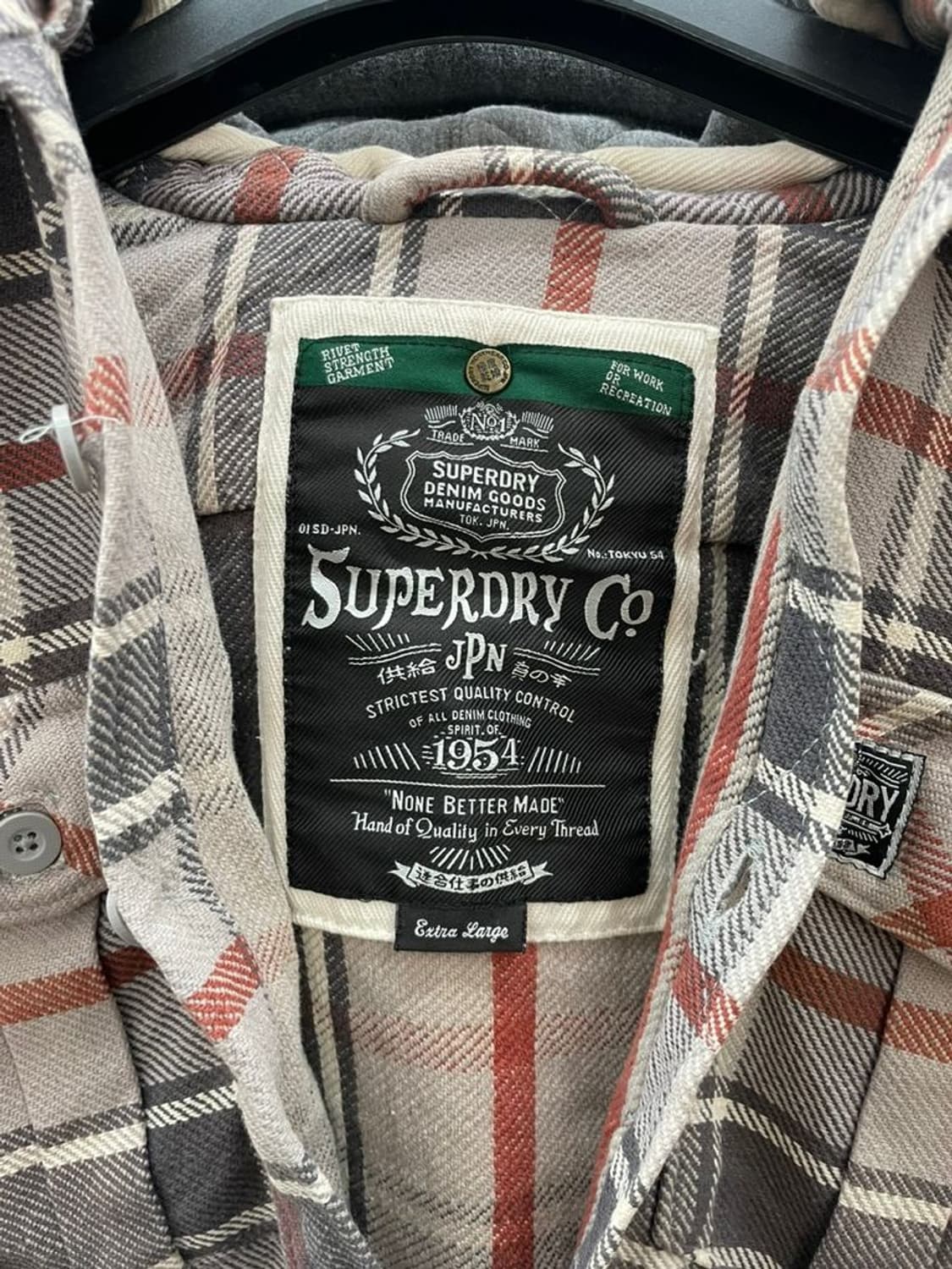 xl 슈퍼드라이 체크 오버핏 후디 셔츠 남방 빈티지 올드스쿨룩 상품이미지8