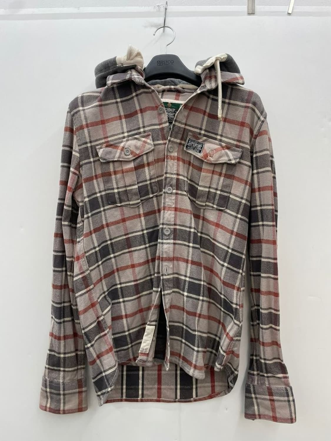 xl 슈퍼드라이 체크 오버핏 후디 셔츠 남방 빈티지 올드스쿨룩 상품이미지1
