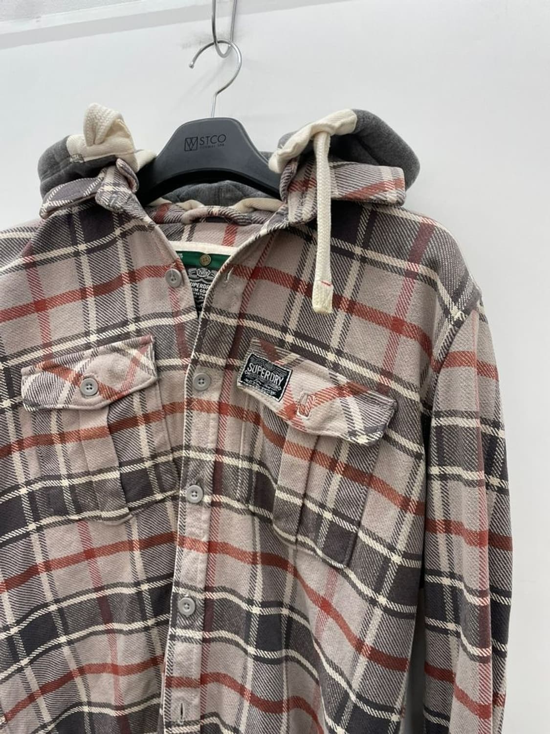 xl 슈퍼드라이 체크 오버핏 후디 셔츠 남방 빈티지 올드스쿨룩 상품이미지5