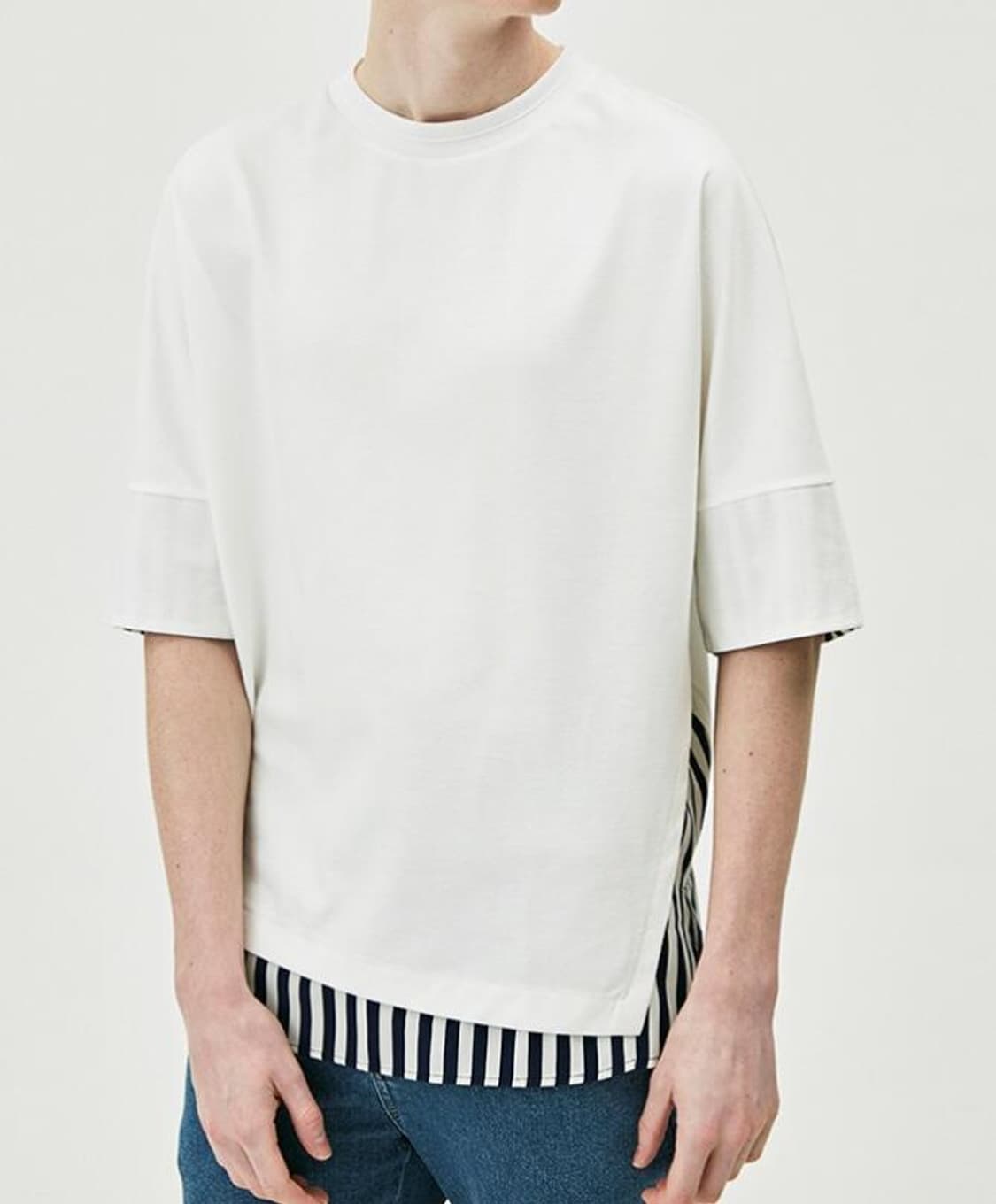 (100사이즈) 시스템옴므 / 스트라이프셔츠배색 티셔츠 상품이미지1